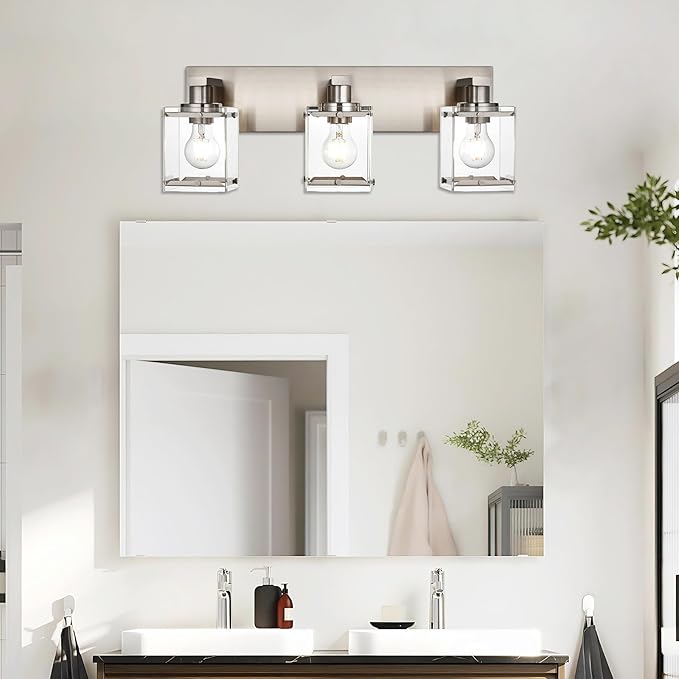 WINSHEN 3-Lights Bathroom Wall Light Fixtures E26 Bulb Base, Brushed Nickel - Image 2