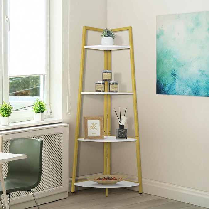 CAPHAUS Tall Corner Shelf Stand, 4-Tier Display Shelves, Ladder Corner Wood by CAPHAUS