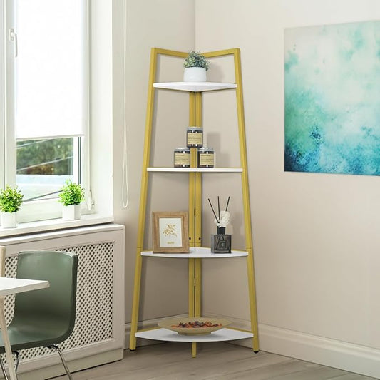 CAPHAUS Tall Corner Shelf Stand, 4-Tier Display Shelves, Ladder Corner Wood by CAPHAUS
