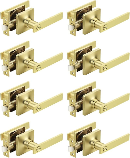 Mengico 8 Pack Gold Privacy Lever Door Handle Interior by Mengico