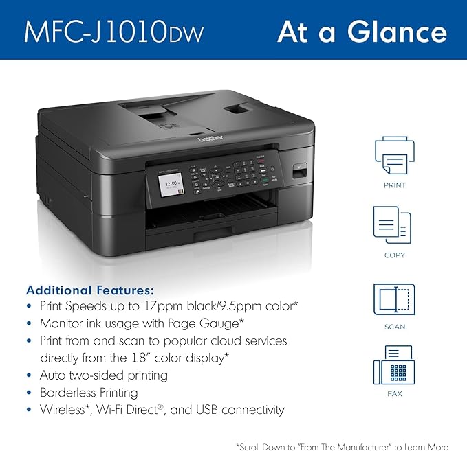 Brother MFC-J1010DW Wireless Color Inkjet All-in-One Printer - Image 2