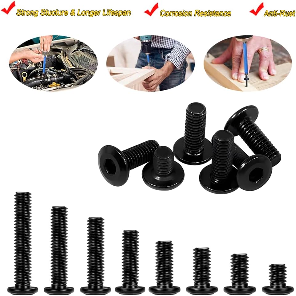 Matuja 1/4-20 x 5/8" Flat Head Hex Socket Bolts Screws,304 Stainless Steel,Black Oxide Finish,Fully Threaded Bright Furniture with Hex Key(20 Pcs)