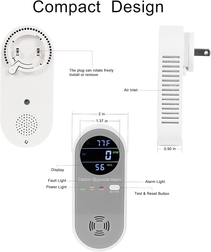 Plug in Carbon Monoxide Detector, Carbon Monoxide Alarm, Real-time Digital - Image 2
