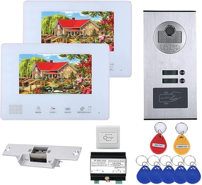 2 Apartment Bus 2 Line Video Doorbell Intercom System 7 Inch Electronic Door by LUSTAR