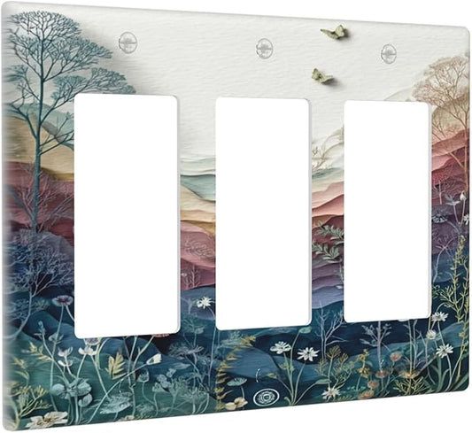 Bvtewkhz Wildflowers Rustic Flowers Floral Plants 3 Gang Triple Rocker Wall by Unknown