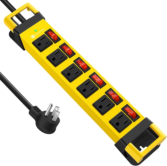 Heavy Duty Power Strip, 6 Outlets Metal Power Strip by HEZI