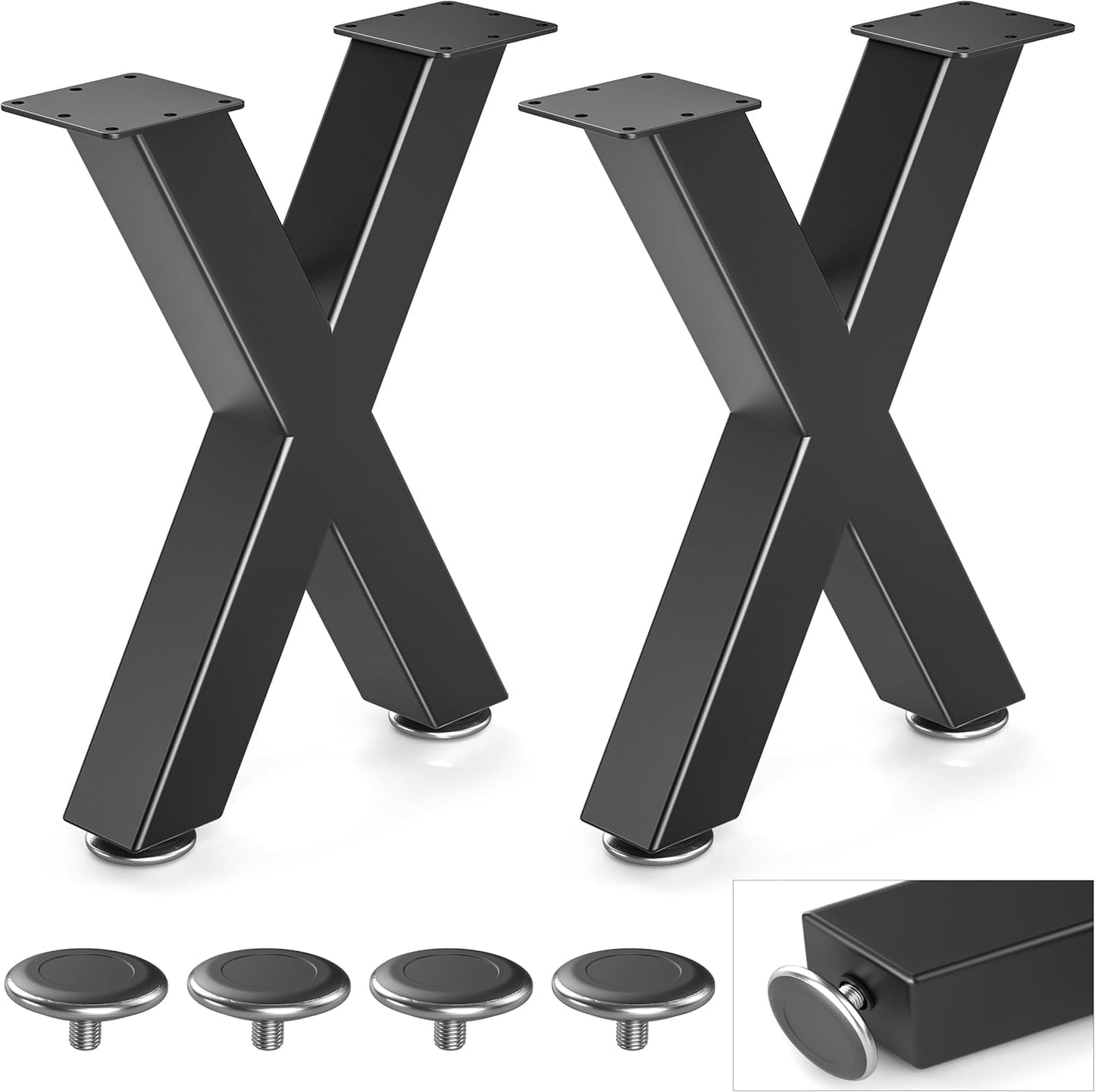 28" Metal Coffee Table Legs, Sturdy Black Bench Legs, Suitable for DIY Furniture Legs, Dining Tables, End Table, Chair, Desks, and Benches - 71 cm H x 45 cm W, Set of 2 (28" X-Type)