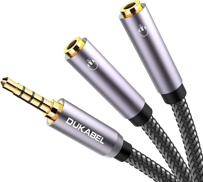 DUKABEL Headphone Splitter, Strong Braided & Gold-Plated 3.5mm Stereo Audio Y by DuKabel