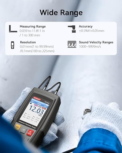 Wintact Digital Ultrasonic Thickness Gauge, Range 0.039 to 11.81 in - Image 2