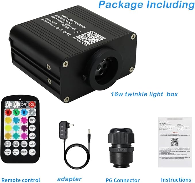 AZIMOM Small Size 16W Twinkle& Sound Activated Fiber Optic Light Source RGBW - Image 7