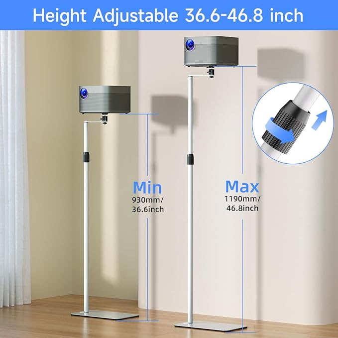 suptek Projector Stand Against Wall Hidden Stand, 360°Swivel, Height Adjustable - Image 2