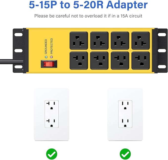 CCCEI Yellow Heavy Duty Power Strip Surge Protector 20 AMP, 8 Outlets 12 Gauge - Image 4