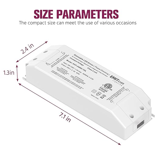 EMITEVER 60W Triac Dimmable Driver, Power Supply, AC 120V to DC 24V Transformer - Image 3