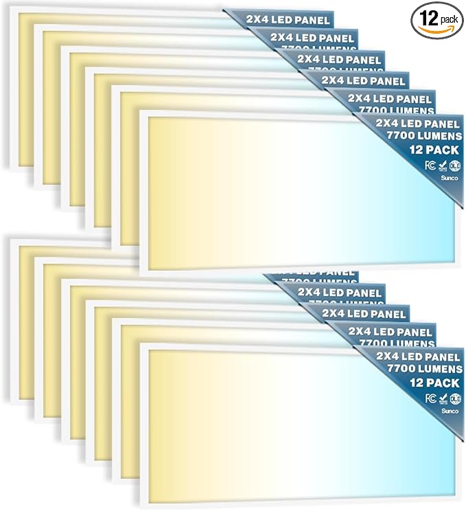 Sunco 12 Pack 2x4 LED Flat Panel Light Drop Ceiling Office Fixture, 7700 LM by SuncoLighting