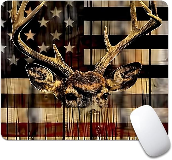 Wood Grain American Flag Hunting Deer Square Mouse pad, Waterproof, Anti Slip by Goodsprout
