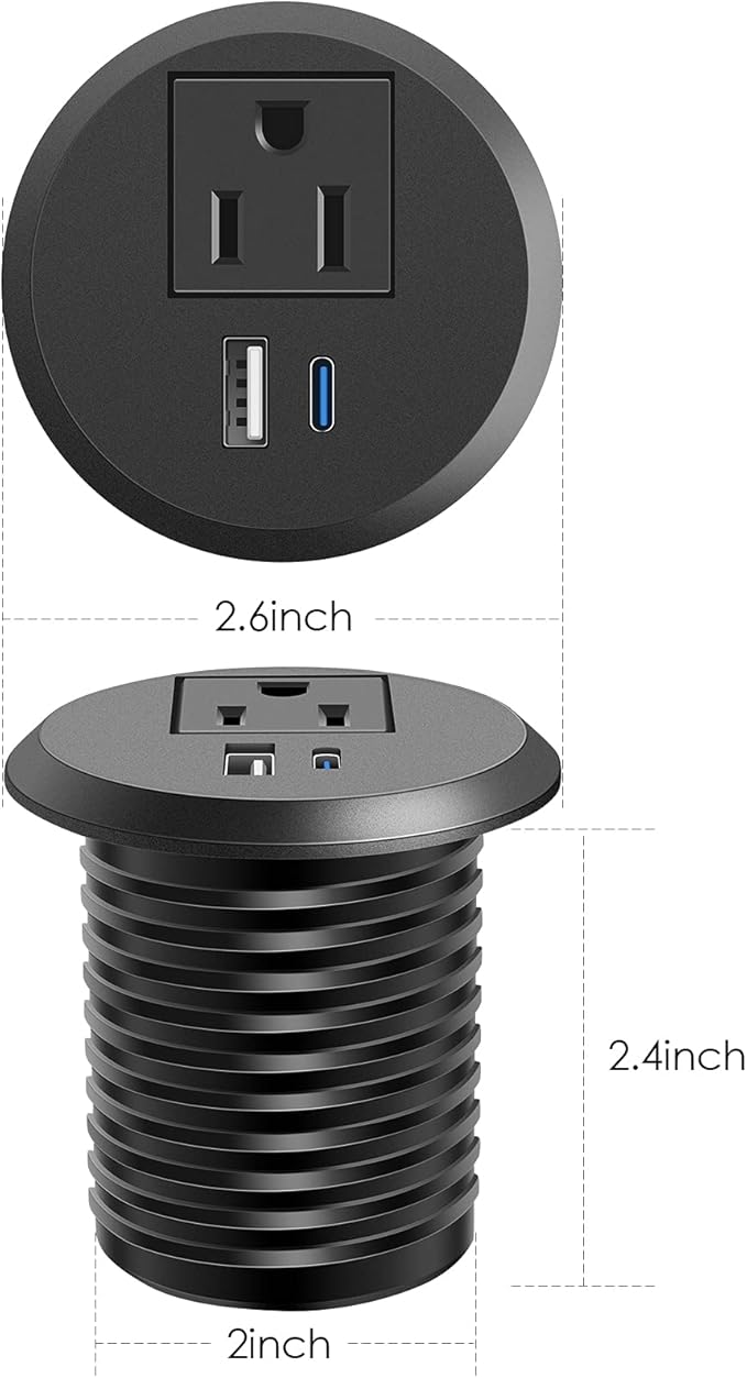 Desktop Power Grommet, 2 inch, USB C PD 20W Fast Charging Station, Desk Hole - Image 6