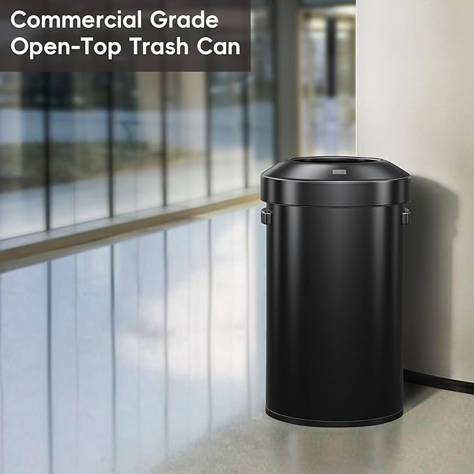 EKO 16-Gallon Round Black Stainless Steel Open Top Trash Can, Large Commercial - Image 2