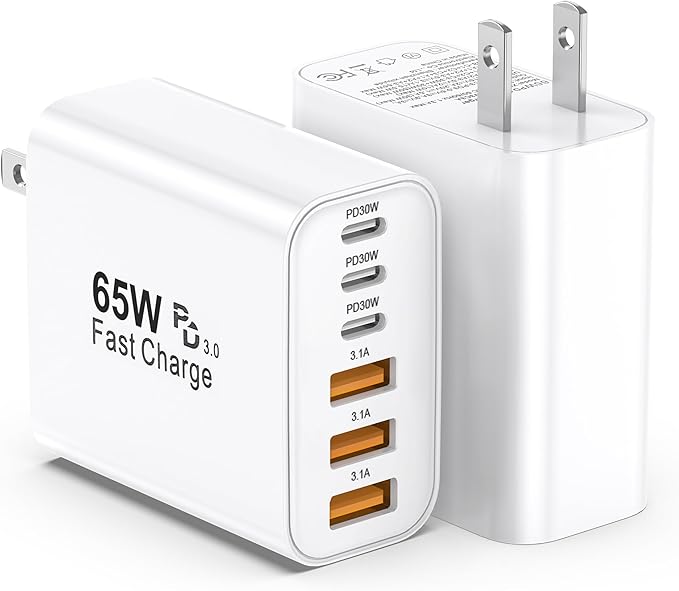 USB C Charger Block, 2 Pack 65W 6 Port USB C Wall Charger, 6 in 1 iPhone by Unknown