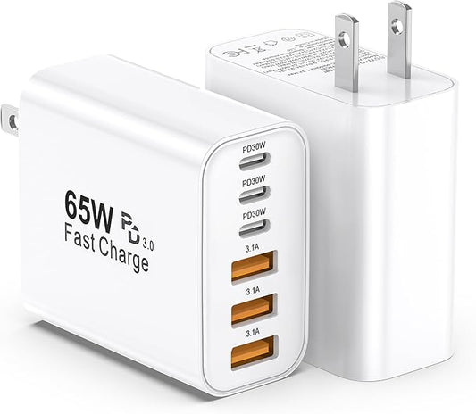 USB C Charger Block, 2 Pack 65W 6 Port USB C Wall Charger, 6 in 1 iPhone by Unknown