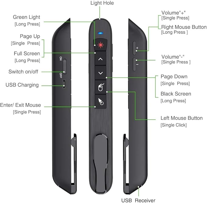 Air Mouse Green Presentation Remote Control USB Rechargeable Presentation - Image 7