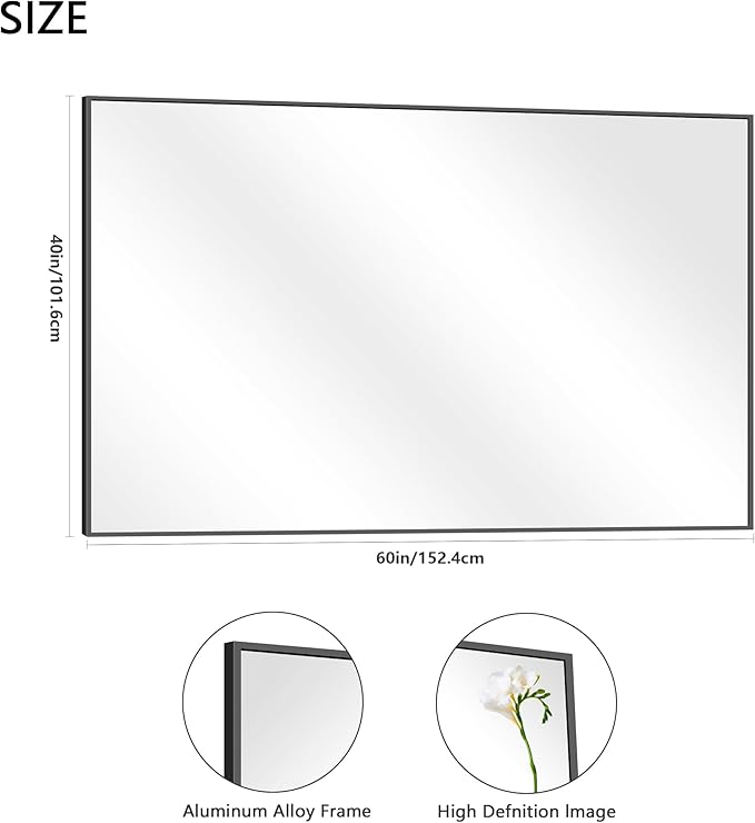 40x60inch Black Bathroom Mirror, Large Rectangular Wall Mirrors - Image 5