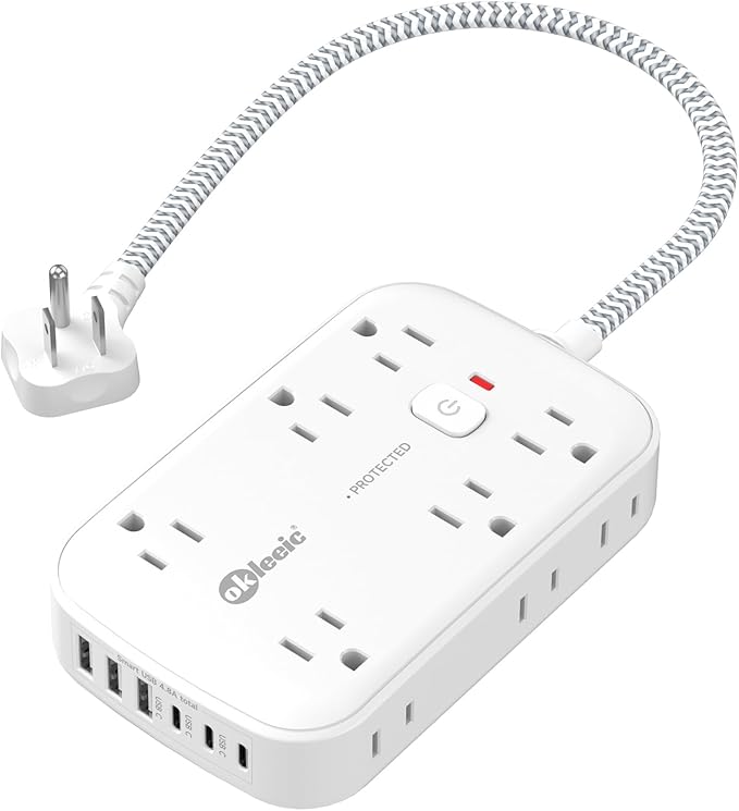 Flat Outlet Extender with 12 Inch Cord, Surge Protector Flat Plug Extension by okleeic