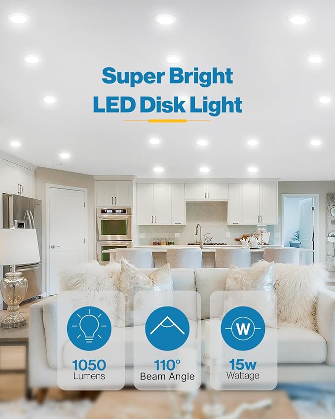 Sunco 48 Pack LED Disc Lights Ceiling 6 Inch, Flush Mount Disk Light, Recessed - Image 3