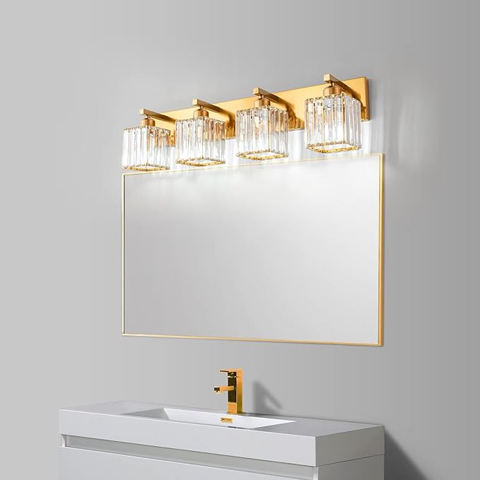 FDPBY Modern Vanity Light 4-Lights Modern Gold Brushed Brass Finish Crystal - Image 3