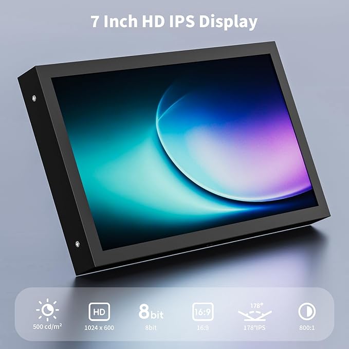 Aurevita 7 Inch Mini Monitor HDMI, Portable Vga Monitor - Image 2