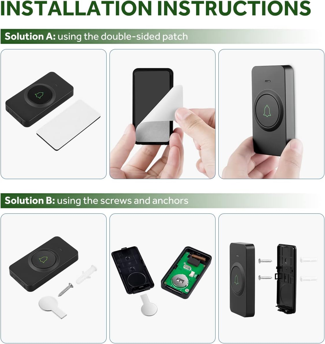 AVANTEK Wireless Doorbell, 1000 ft Range, 1 Button + 2 Receivers, Black | 115 dB Volume, LED Flash, 52 Chimes, Waterproof, 3-Year Battery, No Wi-Fi or Fees, Door Bell for Home, Classroom, CB-12