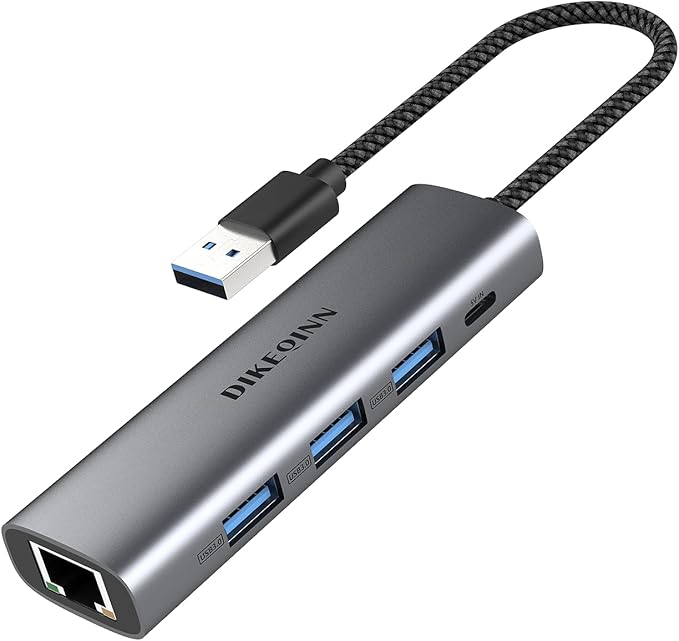 DIKEQINN 5-in-1 USB Hub with Gigabit Ethernet Ports and 3 USB 3.0 Ports by DIKEQINN