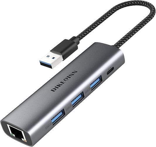 DIKEQINN 5-in-1 USB Hub with Gigabit Ethernet Ports and 3 USB 3.0 Ports by DIKEQINN