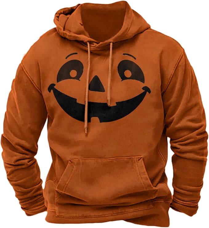 Halloween Hoodie Men Graphic Pumpkin Ghost Printed Sweatshirt Casual Trendy by Spatofa