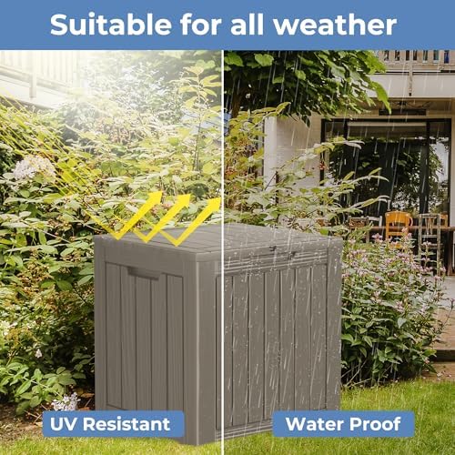 outdoor storage box waterproof, 35 gallon lockable resin, close-up detail