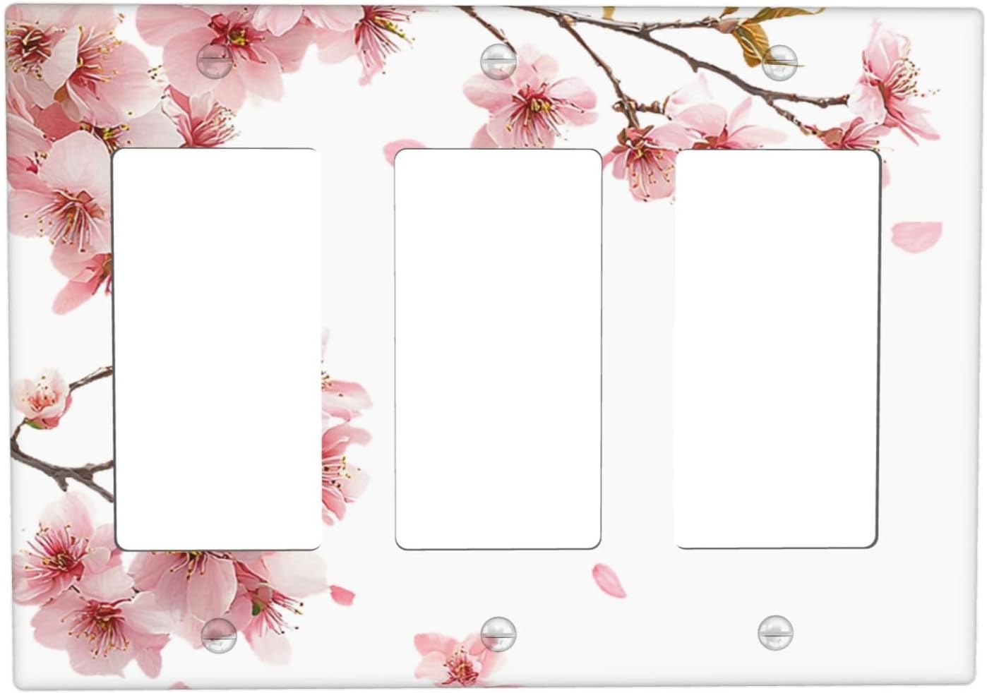 Decorative Outlet Covers Sakura Cherry Blossom Delicate Pink Floral Art 3 Gang Wall Plate Triple Rocker Light Switch Covers Switch Plate Cover for Living Room Bedroom Office