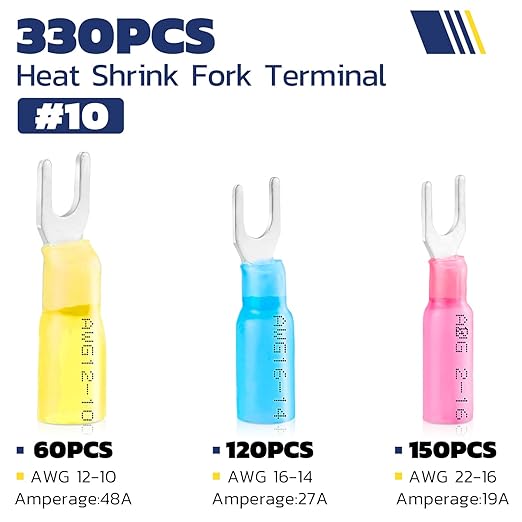 haisstronica 200PCS Heat Shrink Fork Spade Connectors #10 Waterproof Marine - Image 2