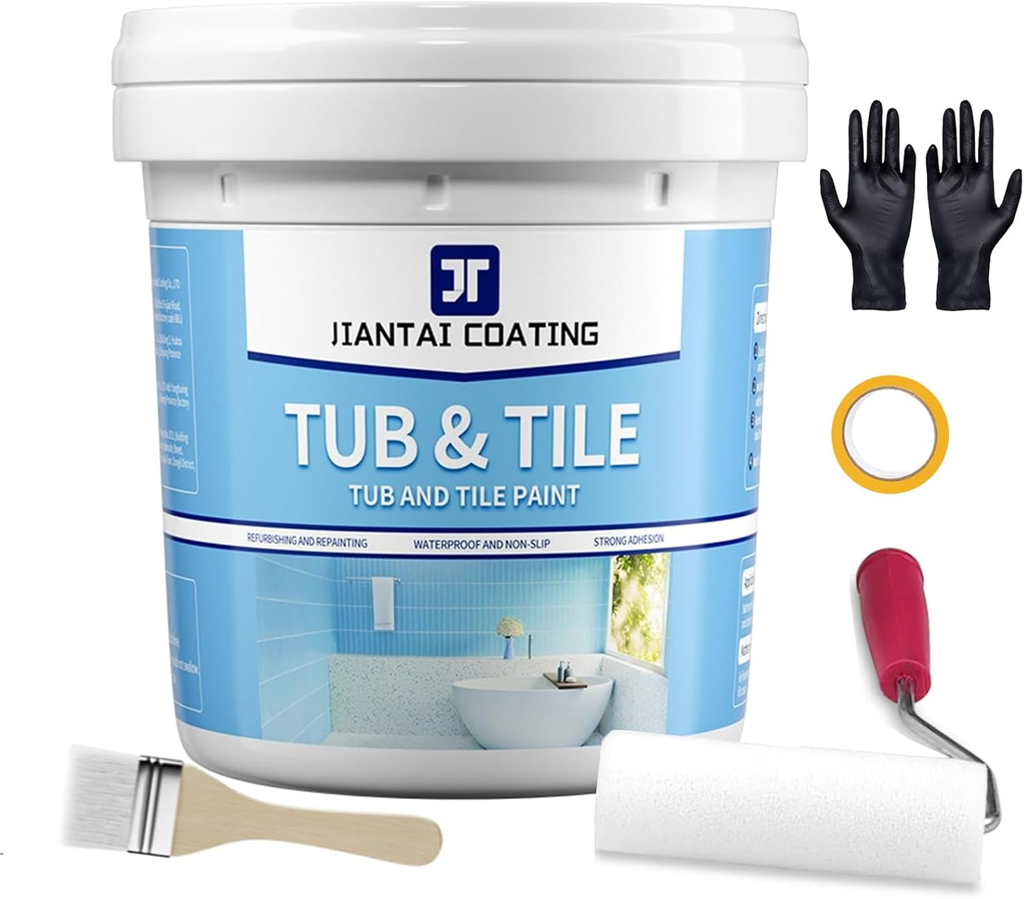 Tile & Tub Paint Refinishing Kit 35oz, Bathtub Paint Water-Based, Low Odor, with Tools & Hardener – Easy DIY for Bathtub, Shower, Sink, Countertop & Kitchen, Covers 50-55 sq.ft,White