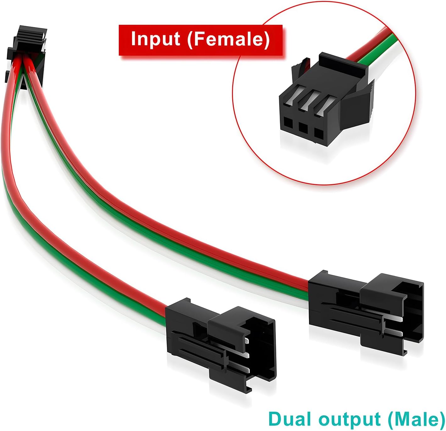 8Pcs JST SM 3Pin Splitter 1 to 2 Connectors 15cm for LED Strip Light | 22AWG Wire Female/Male, 5V-24V low voltage for WS2812B WS2811 WS2812 WS2814 SK6812 CCT LED , 3pin SM Splitter 1 to 2