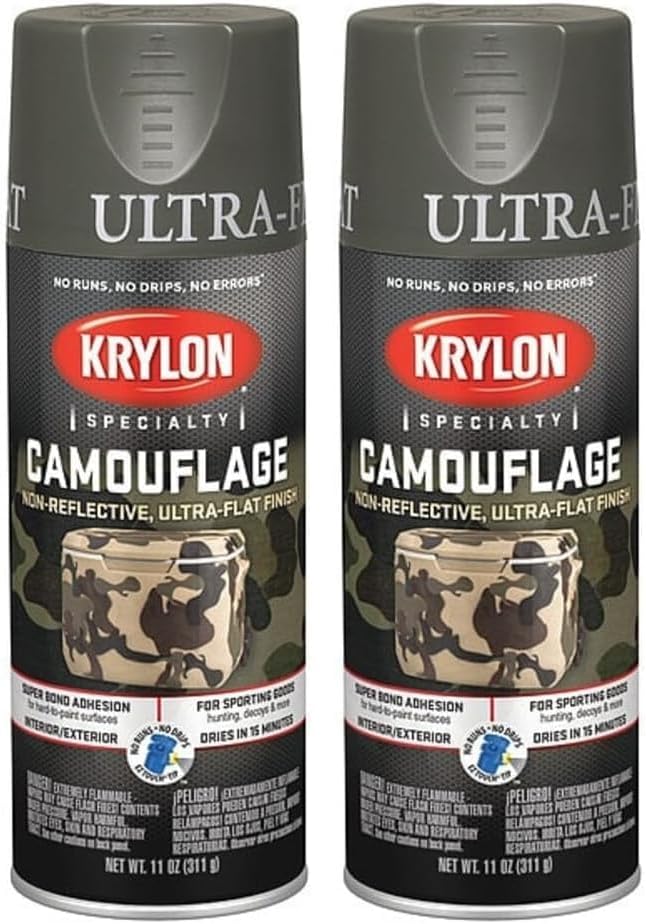 Krylon Camouflage Paint, Ultra Flat, Olive, 11 oz. (Pack of 2)