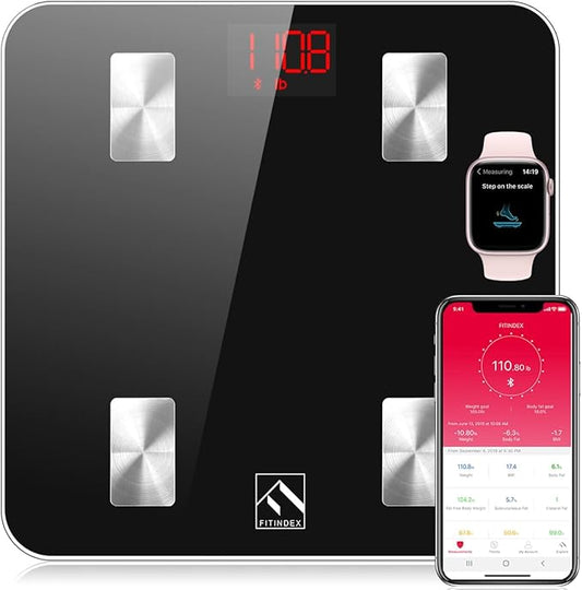 FITINDEX Scale with BMI, Body Fat, Muscle Mass, Smart Scale by FITINDEX