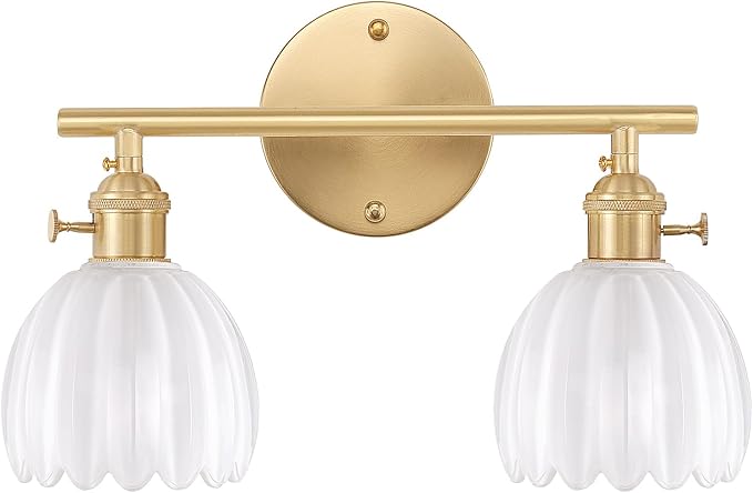 Shenmoyl Bathroom Light Fixtures, 2-Light Brass Vanity Wall Light Over Mirror by Shenmoyl