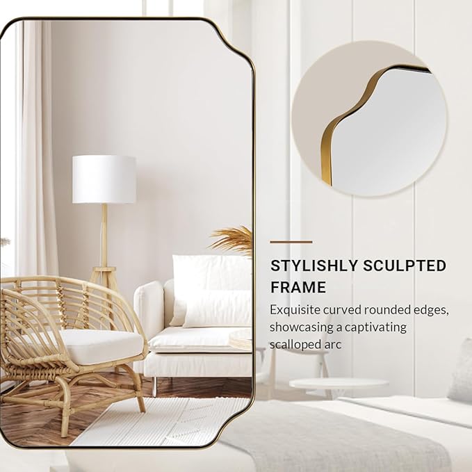 ANDY STAR Brushed Gold Mirror, Unique Rectangular Bathroom Mirror - Image 6