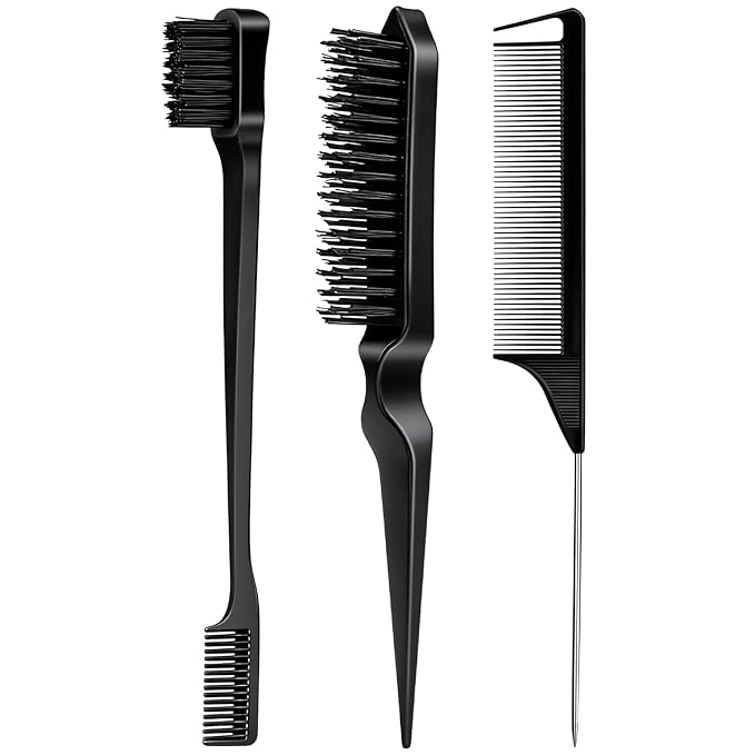 3 Pieces Hair Styling Comb Set Teasing Brush Rat Tail Comb Edge Brush by Goiple