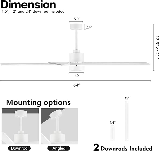 WINGBO 64" DC Ceiling Fan with Lights and Remote Control, 5 Carved Wood Blades - Image 4
