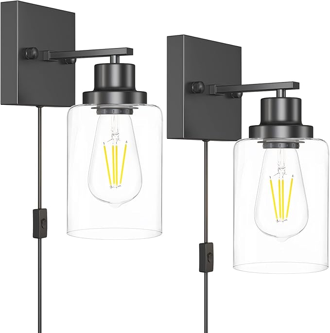 DIKAIDA Plug in Wall Sconces, 2 Pack Wall Lamp, Rustic Plug in Wall Light - Image 7