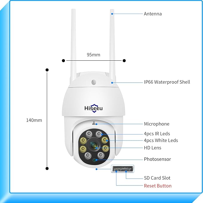 Hiseeu 3MP 360° Pan Tilt Camera WiFi Security Camera Outdoor Motion Tracking - Image 8
