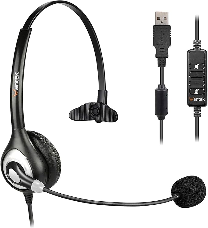 USB Headset with Microphone Noise Cancelling & Audio Controls, Computer by Wantek