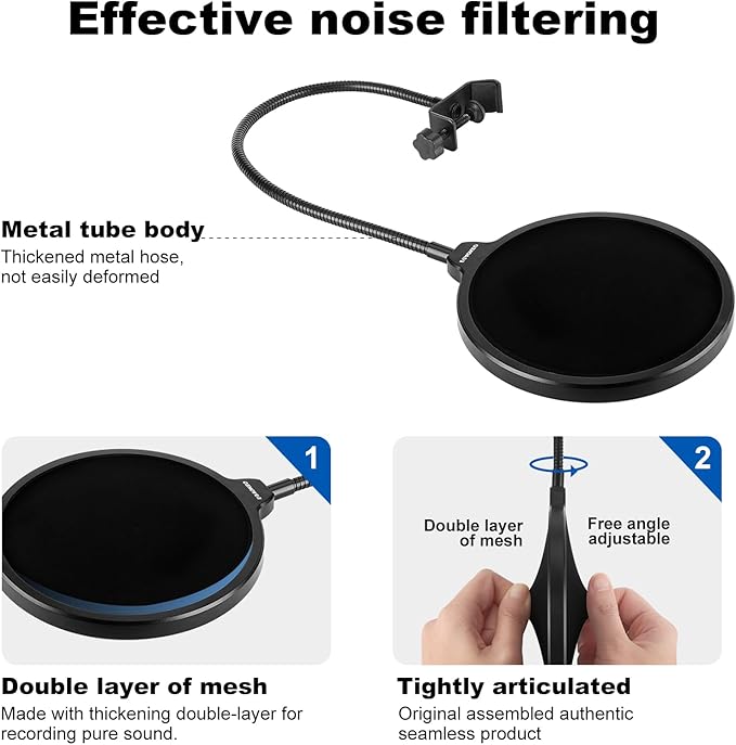 Aokeo Professional Microphone Pop Filter Mask Shield - Image 4