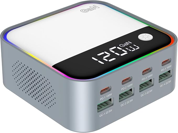 8-Port USB C Charging Station 120W, GaN Fast Charger Block by FUHAOXUAN