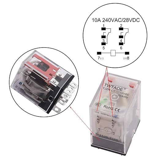 TWTADE/2PCS DC 12V Relay 10A Electromagnetic Power Coil Relay 8 Pins DPDT 2NO - Image 4